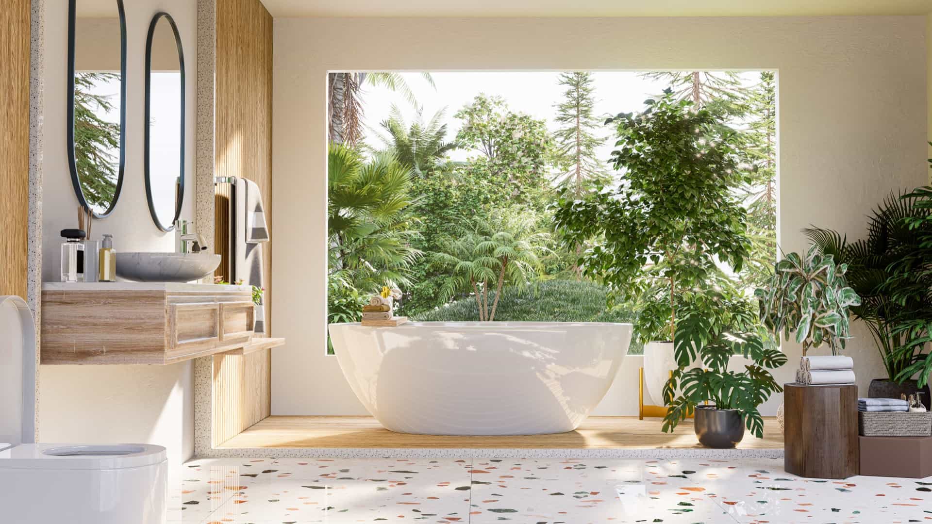Master bathroom with tub and glass mirror at Michigan