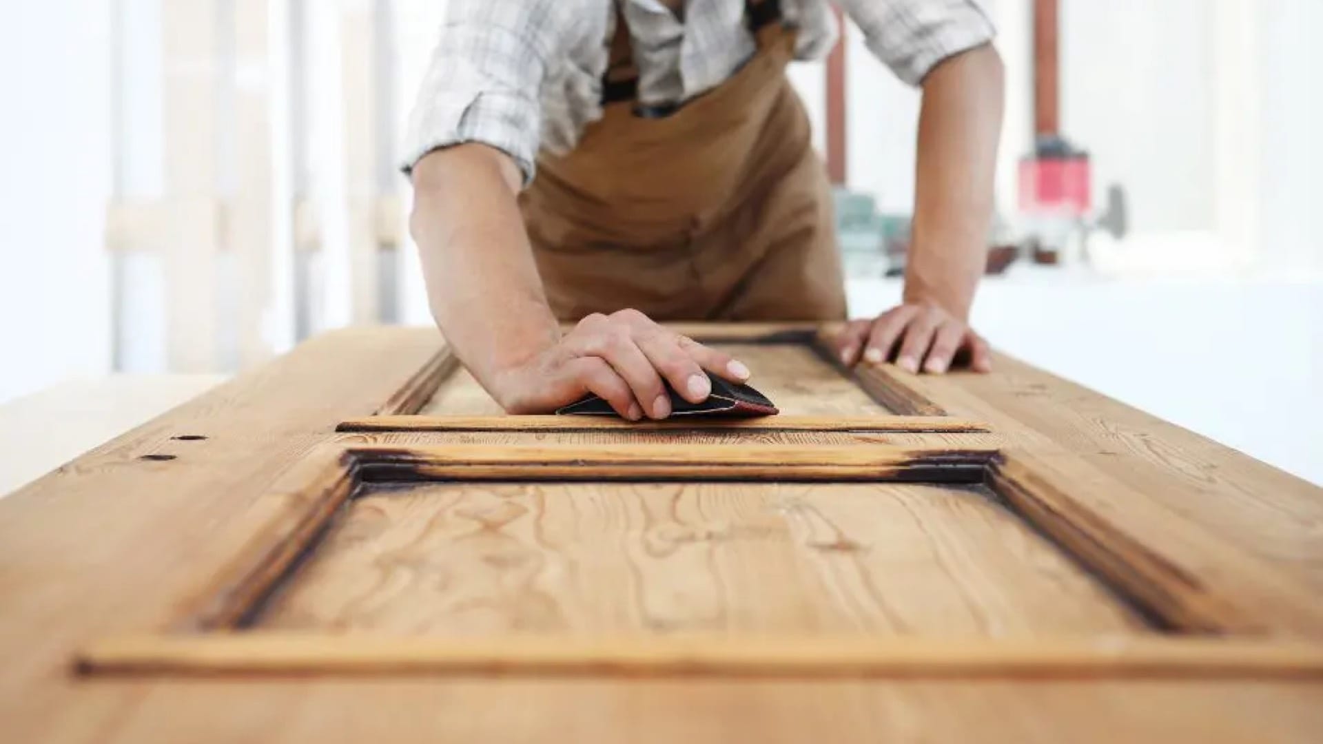 man sanding down wood